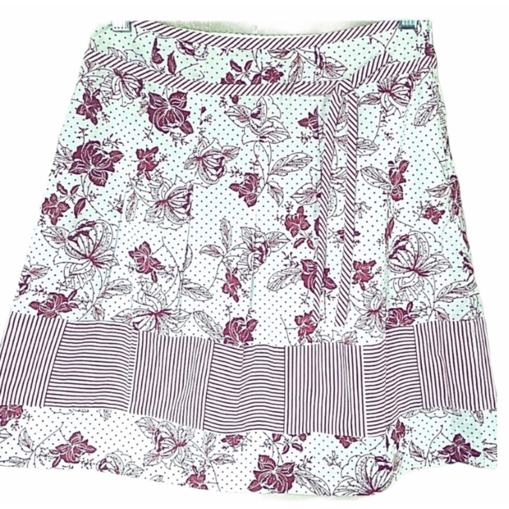 Ann Taylor Loft Red Floral Dot Stripe Flirty Skirt Cottagecore Grandmascore 6P